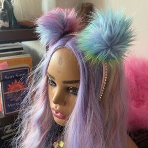 NWOT Colorful Fluffy Pom Pom Headband with rhinestones